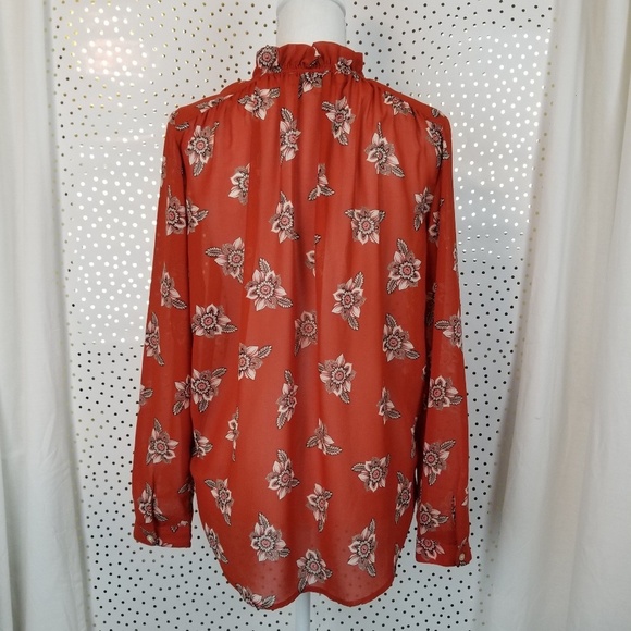 Loft Orange Floral Tie Neck Blouse | Size Small - Picture 4 of 7